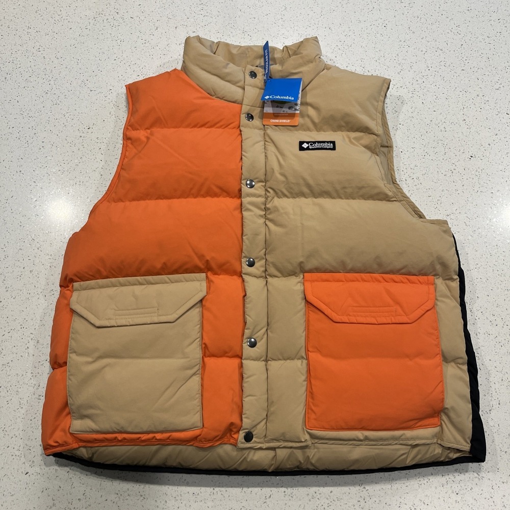 Columbia $180 Men's Wallowa 80% Down Vest, CAMEL And Orange, Sz XL‎ NWT